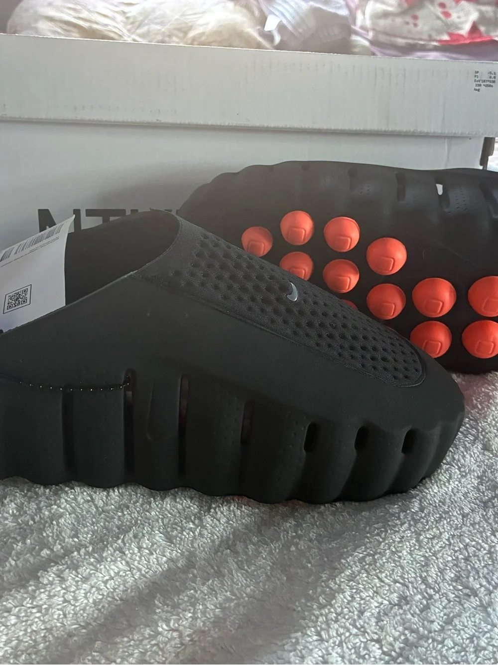 Nike Kids Black Slip-On Sandals with Bright Orange Traction Studs 9